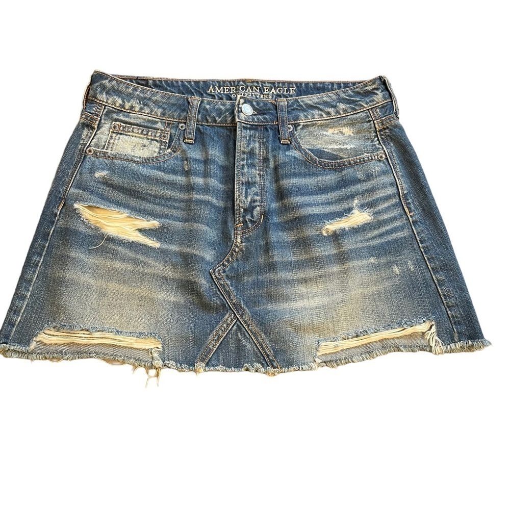 American Eagle Women's Size 8 Button Fly Distressed Hi-Rise Festival Mini Skirt